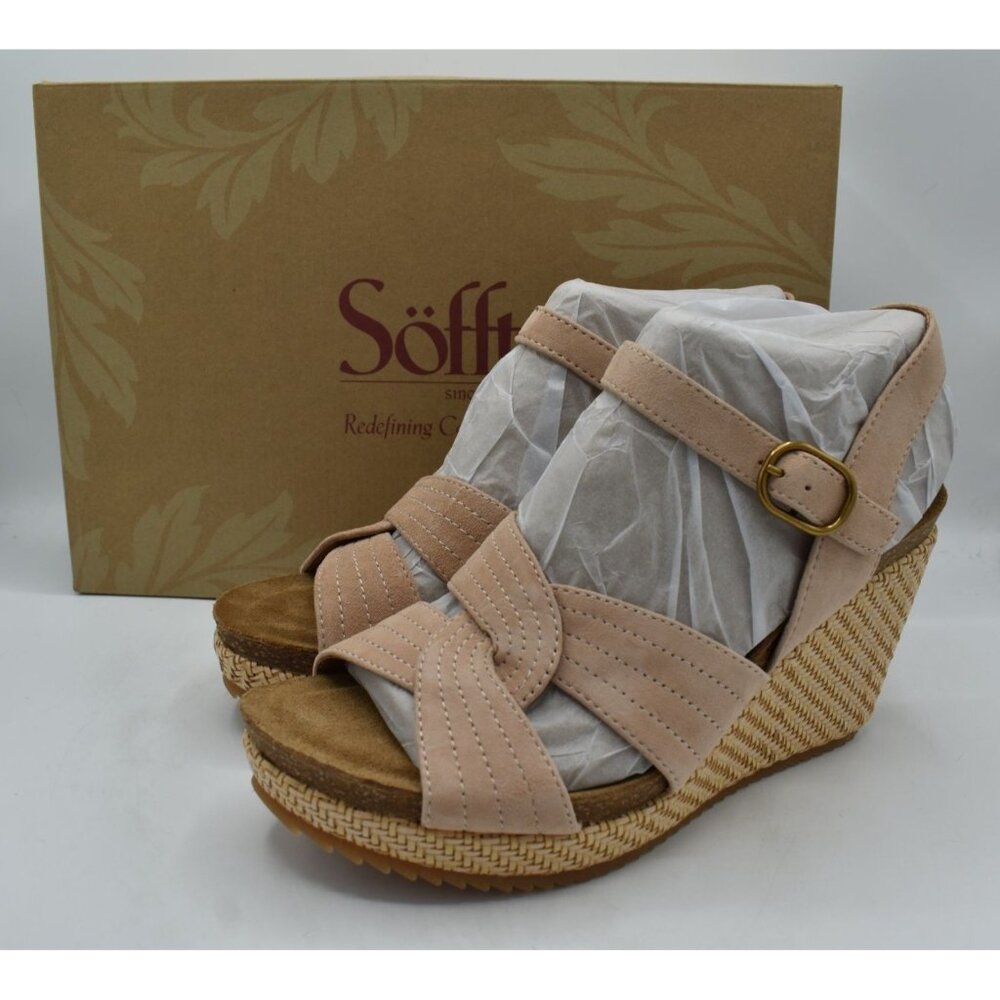 Sofft Clarissa Wedge Sandals Womens 9 Camellia Blush New Leather Strappy Shoes